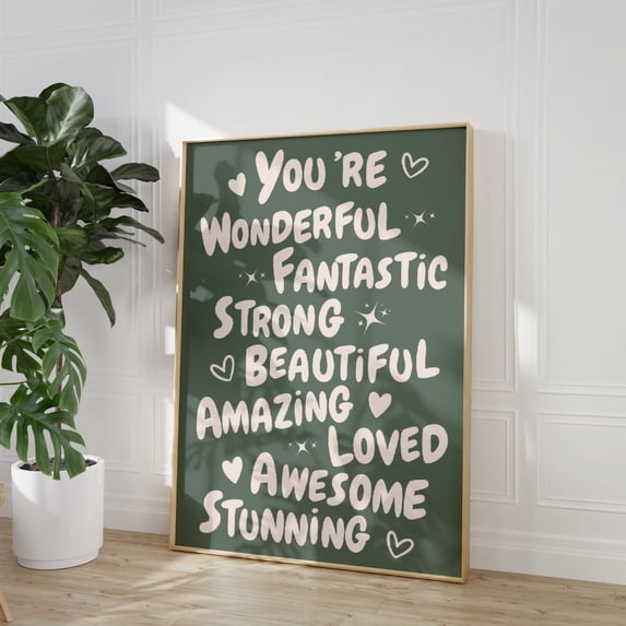 Stay Funky You Are Amazing Wall Art Print, Sage Green, Funky 70S , Affirmation ...