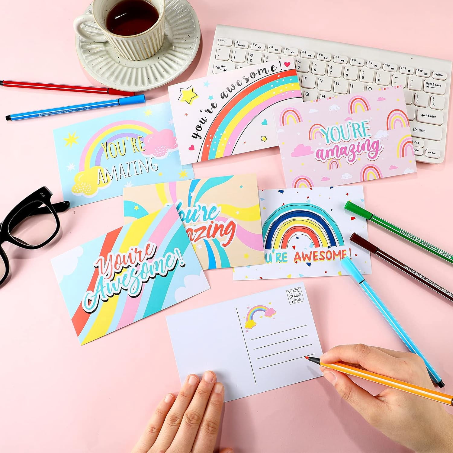 You Are Awesome Cards Thanks Employee Appreciation Postcards Motivational Students Postcards Certificates for Teacher Student School Office Supplies