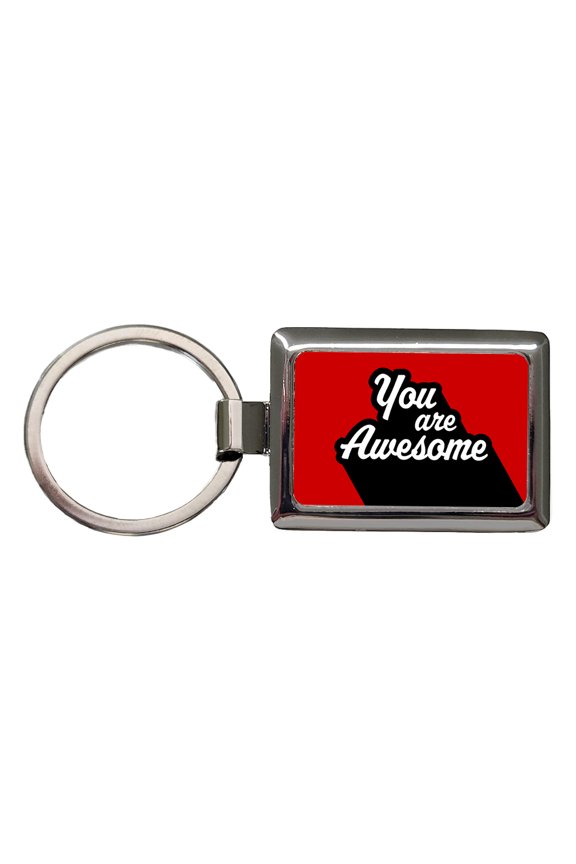 You Are Awesome Funny Inspirational Red Metal Rectangle Keychain