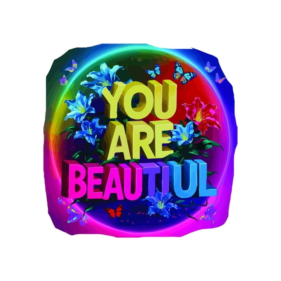 You Are Beautiful Beauty Motivated Uplifting Empowering Quote Wall Art Sticker Designs Vinyl Stickers For Home House Walls Rooms Windows Bedroom Decoration Size (20x20 inch)