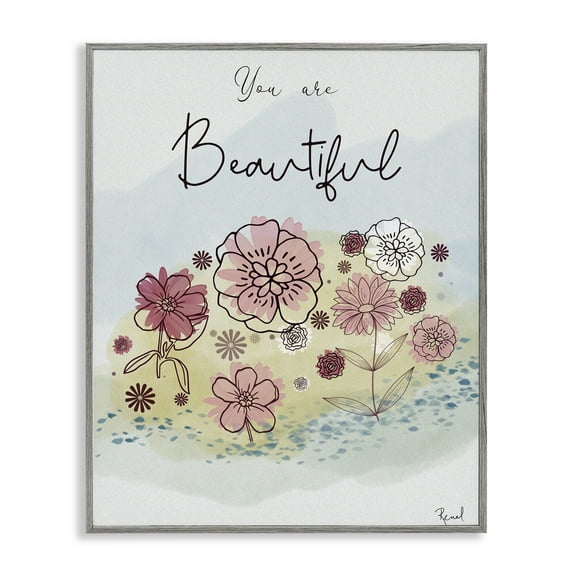 Stupell Industries You Are Beautiful Modern Blooms Gray Framed Giclee Art, design by Renel Peters, 14 x 11