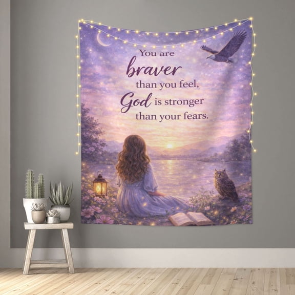 You Are Braver Than You Feel, God Blessed Tapestry Indian Wall Hanging Decorative Tapestry For Bedroom Living Room Dorm Room 60 x 51 inch