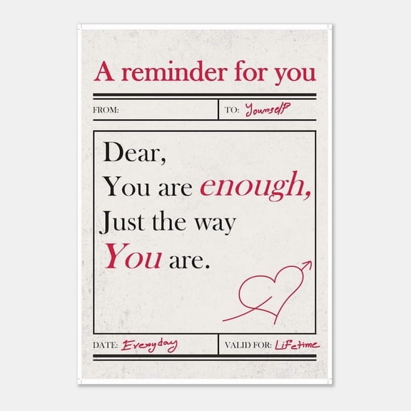 You Are Enough Poster - Self-Worth Affirmation Wall Art, Mindful Home Decor - 8x12 UNFRAMED
