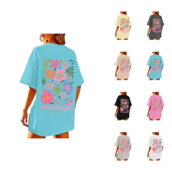 You Are Enough Tshirt for Women 2026 Summer Casual Short Sleeve Crewneck Oversized Mental Health Shirt Graphic Tees
