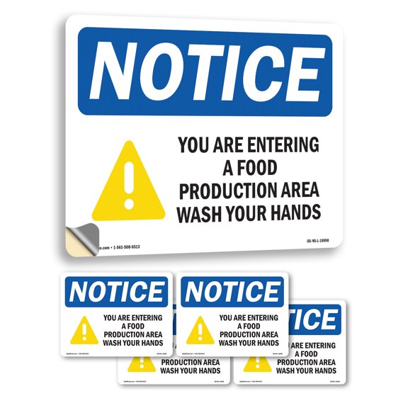 You Are Entering A Food Production With Symbol OSHA Notice Vinyl Decal Label 5 Inch x 3.5 Inch - 5 Pack