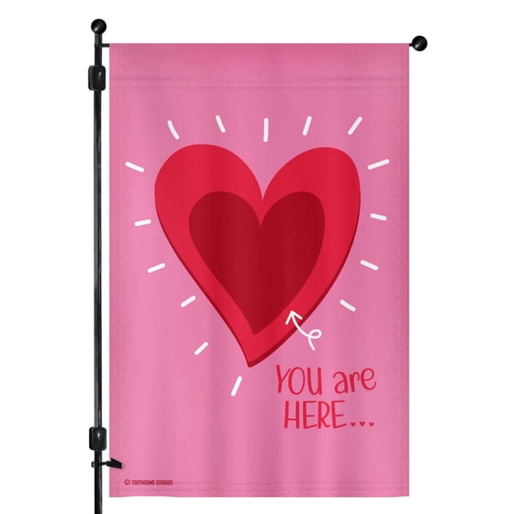 You Are Here Double Sided Garden Flag 12x18 Inch Valentines Day Heart Arrow Outdoor Polyester Yard Decor