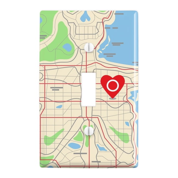 You Are Here Heart Map Skeleton Plastic Wall Decor Toggle Light Switch Plate Cover