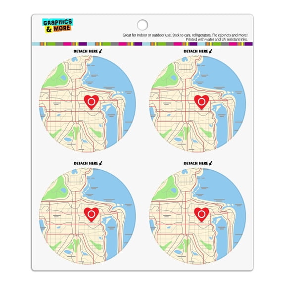 You Are Here Heart Map Skeleton Refrigerator Fridge Locker Vinyl Circle Magnet Set