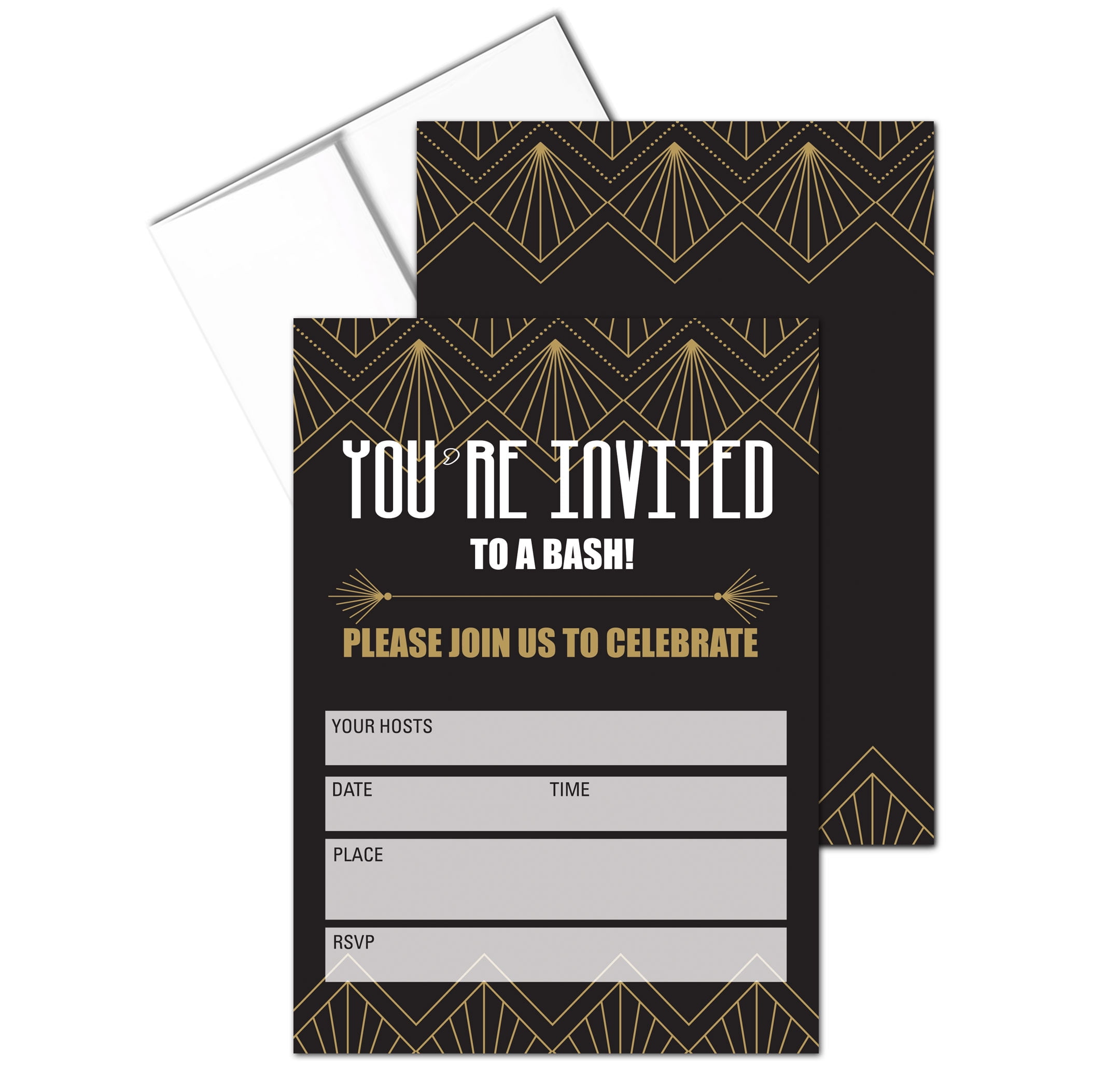 You Are Invited - Art Deco Fill-in Party Invitations With Envelopes - 25  Invites, image size:2160x2088