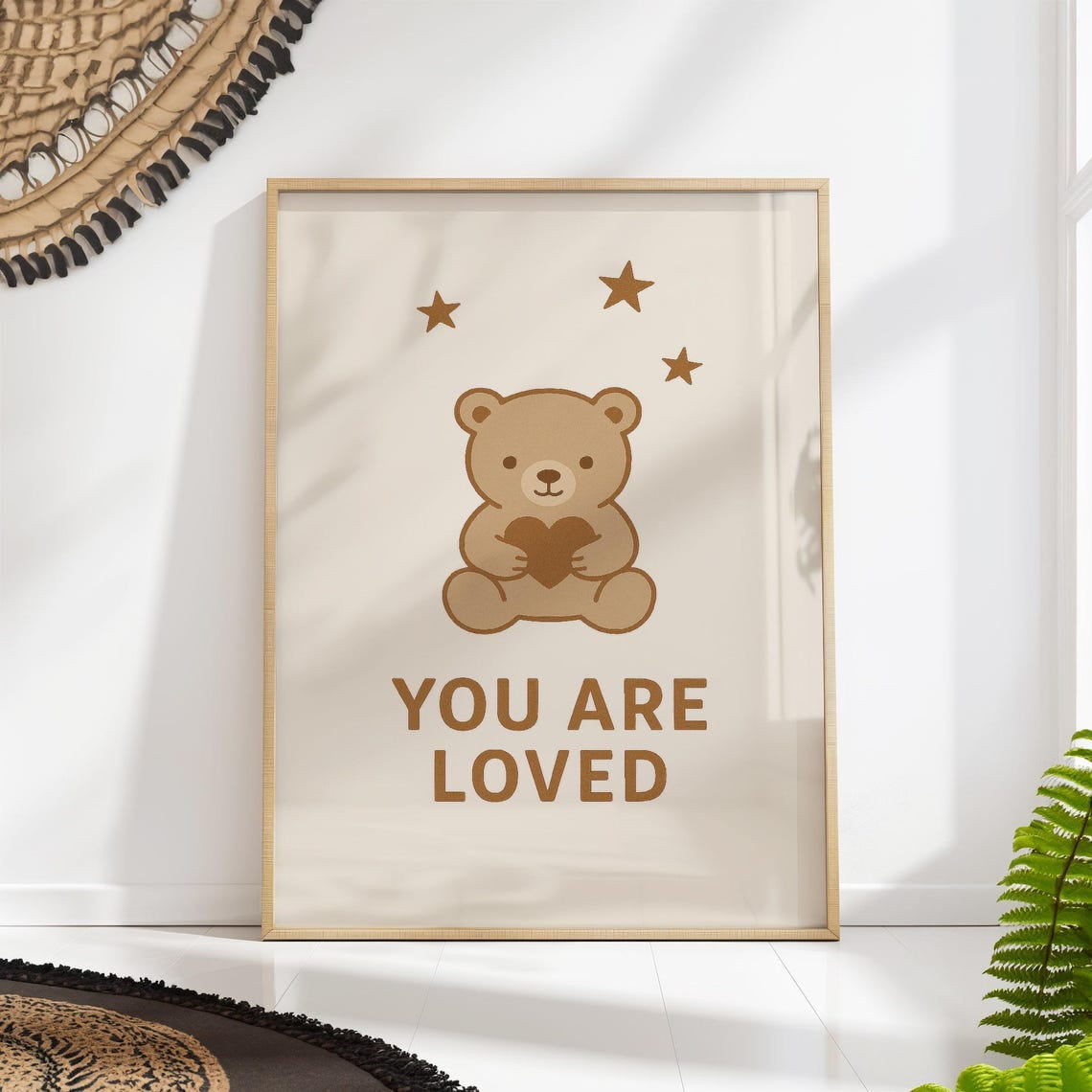 You Are Loved Bear Print, Minimalist Nursery Wall Art, Neutral Baby ... - Graphic Minimalist Nursery Wall Decor
