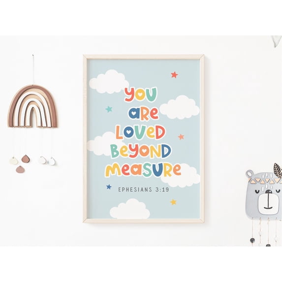 You Are Loved Beyond Measure Christian Art Poster Colorful Sunday School Poster, Stretched Canvas 16x20in