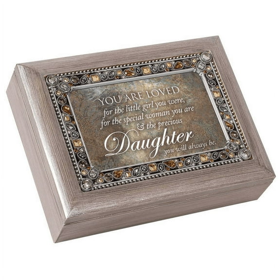 You Are Loved Little Girl Brushed Pewter Jeweled Music Box Plays Wonderful World