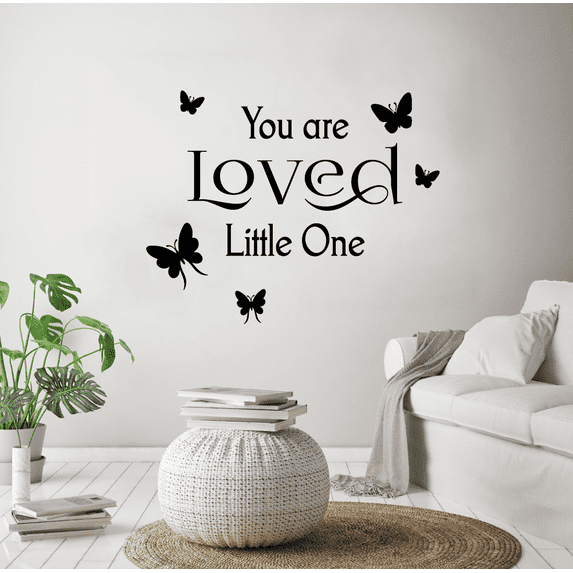 You Are Loved Little One Vinyl Wall Decal Wall Art Wall Sticker Decoration Cute Butterflies Silhouette Vinyl Wall Deor For Kids Room Bedroom Nursery Room For Home Wall Design Size (40x40 inch)