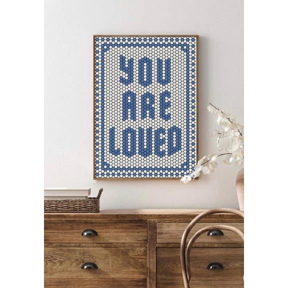 You Are Loved Print Blue Mosaic Tile Nursery Wall Art Unframed Paper Print