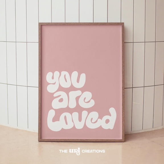 You Are Loved Quote Pink Trendy Preppy Dorm Wall Art, Stretched Canvas 12x16in