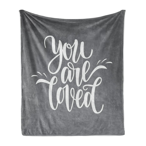 You Are Loved Soft Flannel Fleece Throw Blanket, Hand Written Funky Text Valentines Day Thematic Chalkboard Effect Backdrop, Cozy Plush for Indoor and Outdoor Use, 70" x 90", Grey White, by Ambesonne