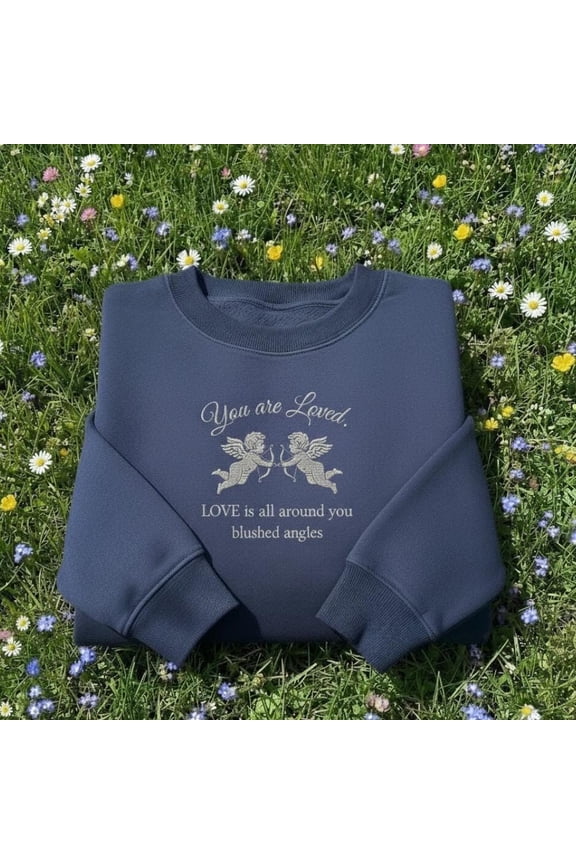You Are Loved Sweatshirt, Embroidered Cherub Angel Crewneck, Coquette Valentine Gift, Cupid Top