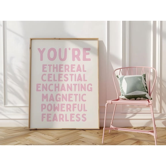 You Are Magical Affirmation Poster Positivity Self Love Pastel Pink Celestial Poster, Unframed Size 12x18