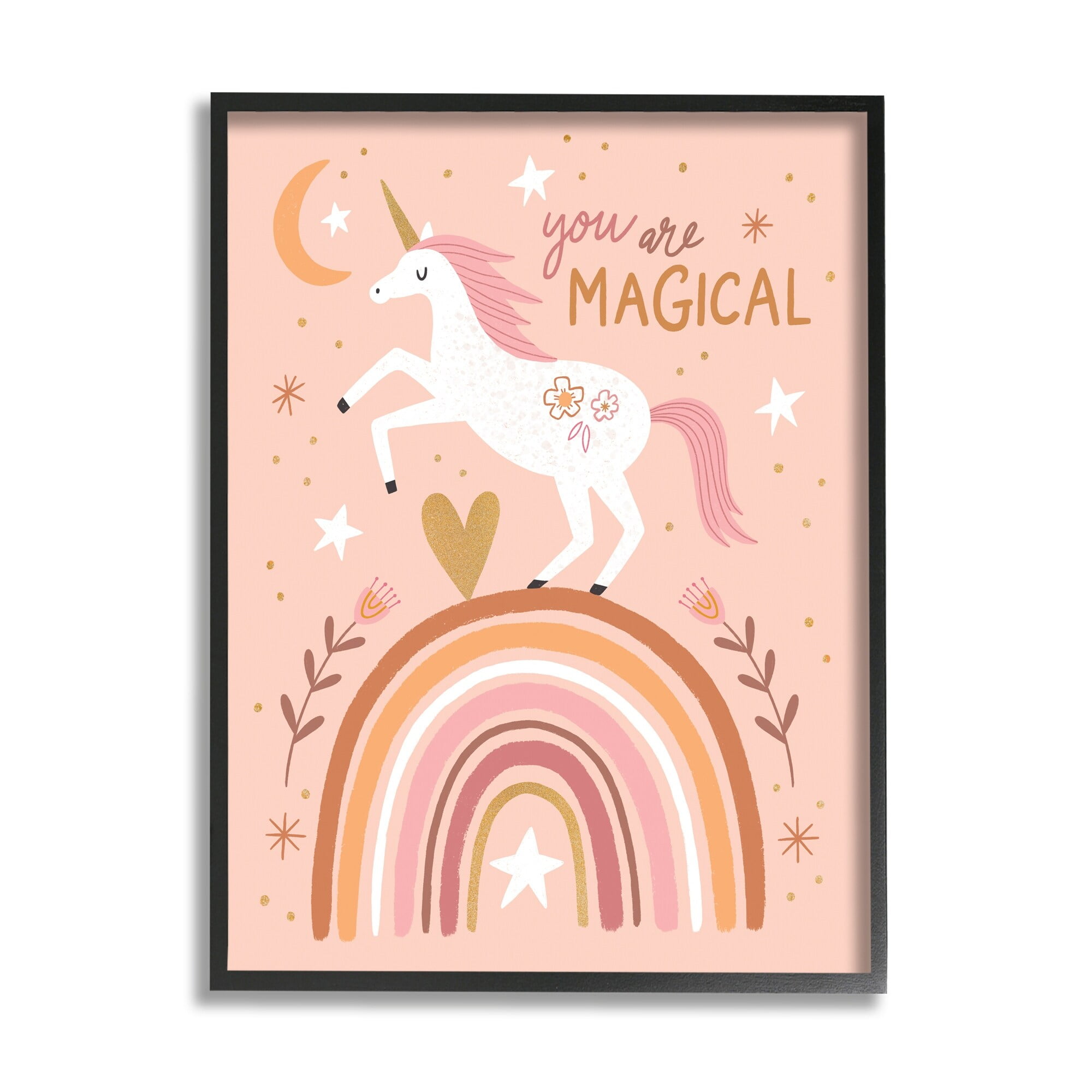 You Are Magical Inspirational Pink Unicorn Rainbow 11 in x 14 in Framed Painting Art Prints, by Stupell Home Décor