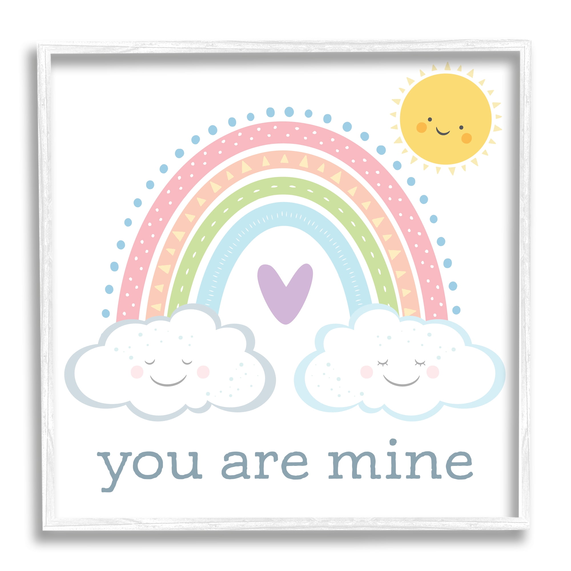 You Are Mine Expression Smiling Cloud Sun Rainbow Typography Framed Art Print Wall Art, 17x17
