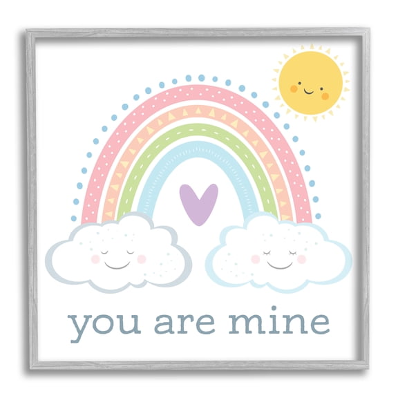 You Are Mine Expression Smiling Cloud Sun Rainbow Typography Framed Art Print Wall Art, 17x17