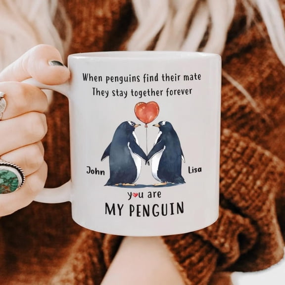 You Are My Penguin - Pernalized Penguin Couple Coffee Mug, Custom Animal Cup Partner, Couple Gift, Vaine Gift, Annrsary Gift.