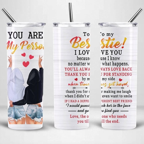 You Are My Person Tumbler, Skinny Stainless Steel with Lid For Bestie, Soulmate, Colorful Gift Idea For Best Friends Roommate For Woman in Birthday Anniversary