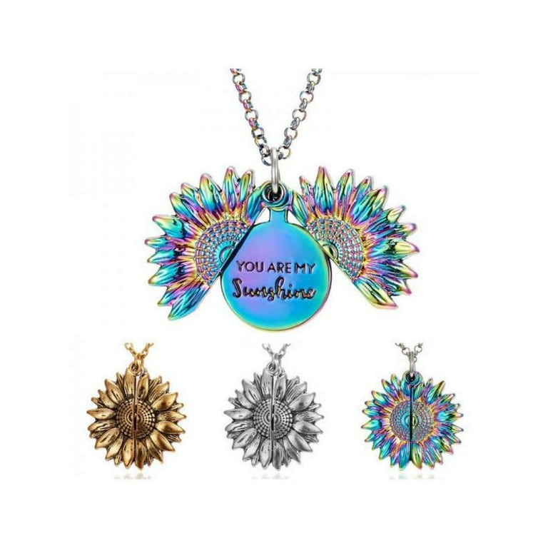 You Are My Sunshine Engraved Necklace Inspirational Sunflower Locket Necklace Jewelry for Women girlfriend