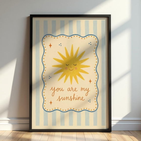 You Are My Sunshine Nursery Wall Art Smiling Sun Room Decor, Unframed Paper Print