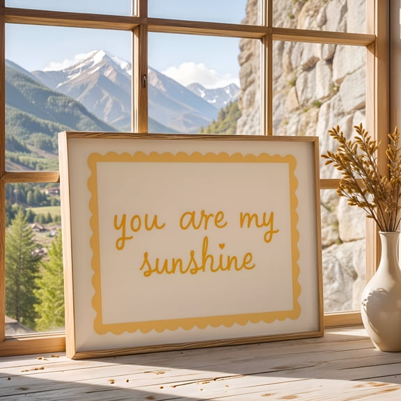 You Are My Sunshine Quote Wall Art Poster Retro Yellow Hand Drawn Inspirational Decor Living Room Bedroom Gift, UNFRAMED 24x36
