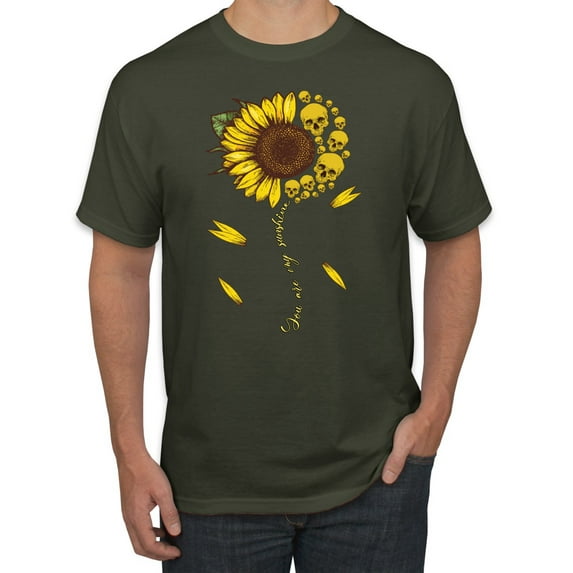 You Are My Sunshine Skull And Sunflower Inspirational/Christian Men's Graphic T-Shirt, Military Green, 2XL