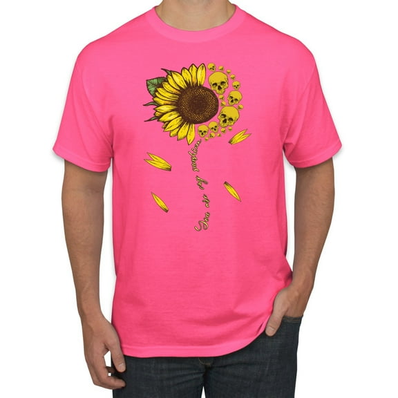 You Are My Sunshine Skull And Sunflower Inspirational/Christian Men's Graphic T-Shirt, Neon Pink, Medium