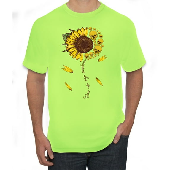 You Are My Sunshine Skull And Sunflower Inspirational/Christian Men's Graphic T-Shirt, Safety Green, Large