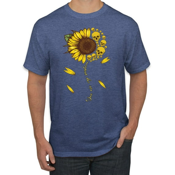 You Are My Sunshine Skull And Sunflower Inspirational/Christian Men's Graphic T-Shirt, Vintage Heather Blue, Large