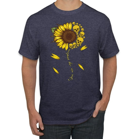 You Are My Sunshine Skull And Sunflower Inspirational/Christian Men's Graphic T-Shirt, Vintage Heather Navy, X-Large