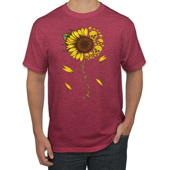 You Are My Sunshine Skull And Sunflower Inspirational/Christian Men's Graphic T-Shirt, Vintage Heather Red, 2XL