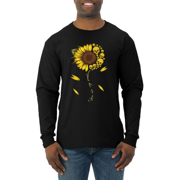 You Are My Sunshine Skull And Sunflower Inspirational/Christian Mens Long Sleeve Shirt, Black, 3XL
