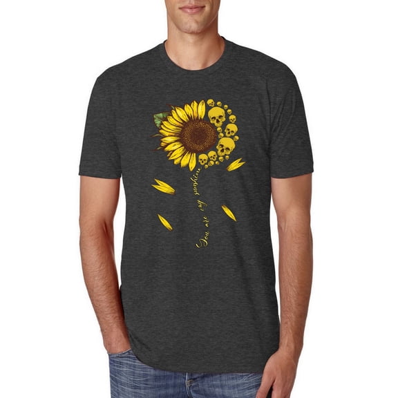 You Are My Sunshine Skull And Sunflower Inspirational/Christian Mens Premium Tri Blend T-Shirt, Vintage Black, Large