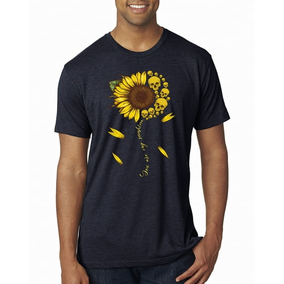 You Are My Sunshine Skull And Sunflower Inspirational/Christian Mens Premium Tri Blend T-Shirt, Vintage Navy, Large