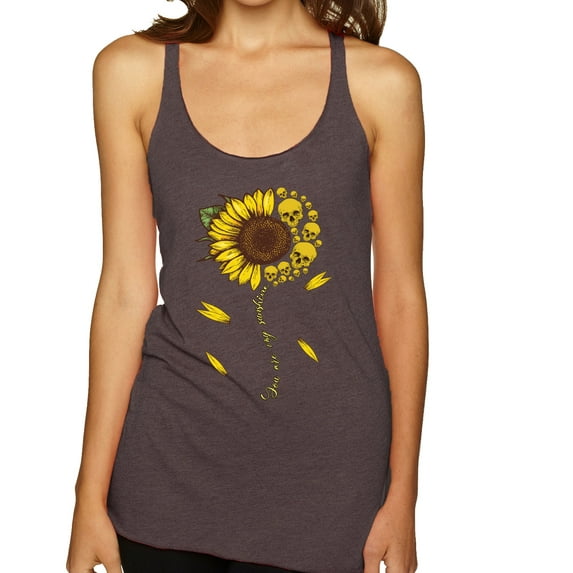 You Are My Sunshine Skull And Sunflower Inspirational/Christian Tri-Blend Racerback Tank Top, Brown, X-Large