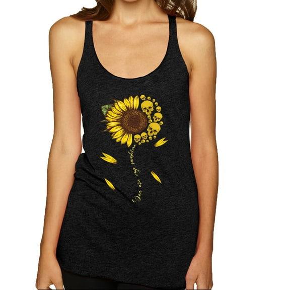 You Are My Sunshine Skull And Sunflower Inspirational/Christian Tri-Blend Racerback Tank Top, Vintage Black, Medium