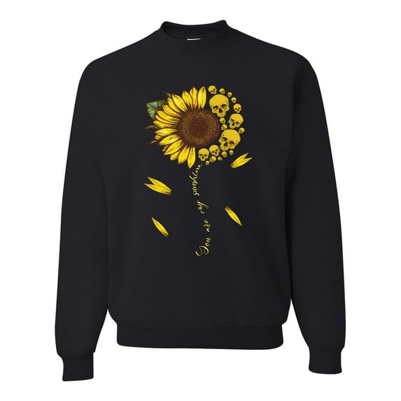 You Are My Sunshine Skull And Sunflower Inspirational/Christian Unisex Crewneck Graphic Sweatshirt, Black, Large
