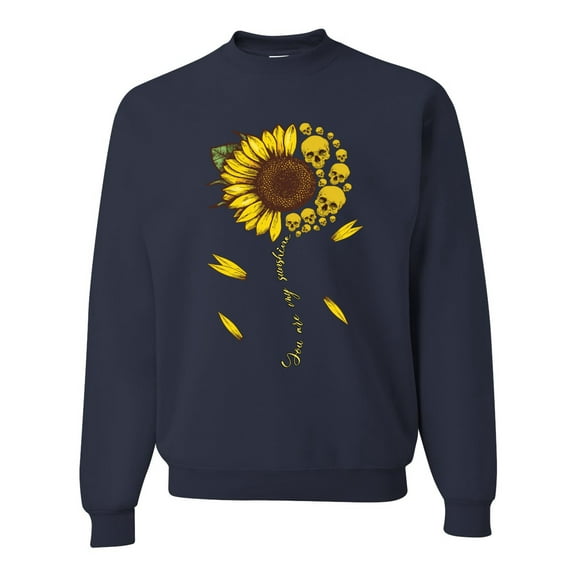 You Are My Sunshine Skull And Sunflower Inspirational/Christian Unisex Crewneck Graphic Sweatshirt, Navy, Medium