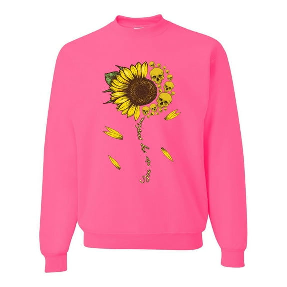 You Are My Sunshine Skull And Sunflower Inspirational/Christian Unisex Crewneck Graphic Sweatshirt, Neon Pink, 3XL