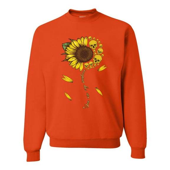 You Are My Sunshine Skull And Sunflower Inspirational/Christian Unisex Crewneck Graphic Sweatshirt, Orange, Large