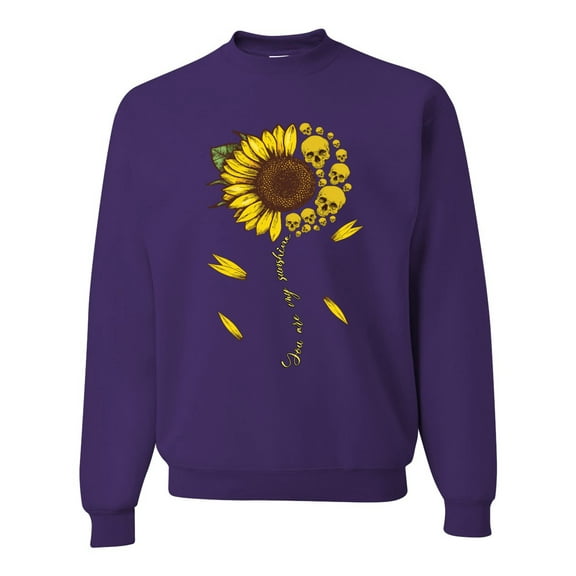 You Are My Sunshine Skull And Sunflower Inspirational/Christian Unisex Crewneck Graphic Sweatshirt, Purple, Small