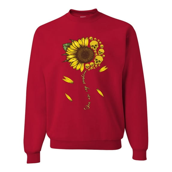 You Are My Sunshine Skull And Sunflower Inspirational/Christian Unisex Crewneck Graphic Sweatshirt, Red, 4XL