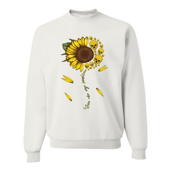 You Are My Sunshine Skull And Sunflower Inspirational/Christian Unisex Crewneck Graphic Sweatshirt, White, Small