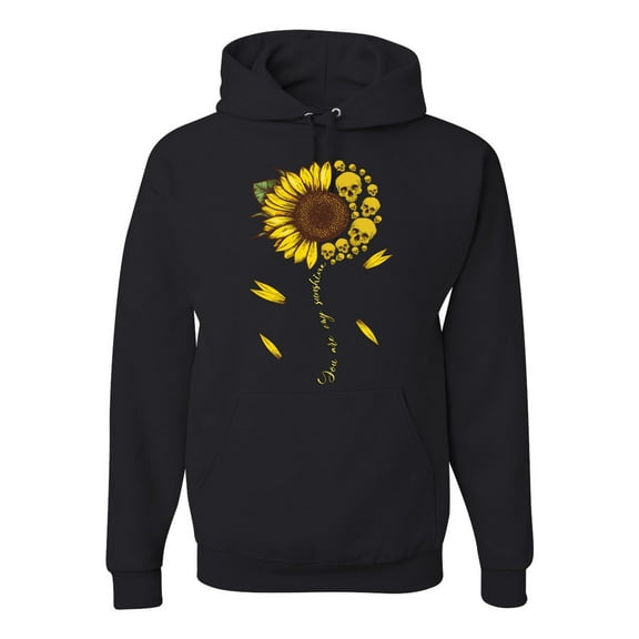 You Are My Sunshine Skull And Sunflower Inspirational/Christian Unisex Graphic Hoodie Sweatshirt, Black, Small