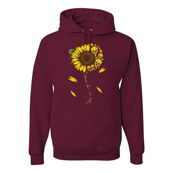 You Are My Sunshine Skull And Sunflower Inspirational/Christian Unisex Graphic Hoodie Sweatshirt, Maroon, 3XL